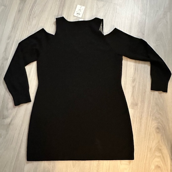 Caché Black Cold Shoulder Metallic Knit Sweater Dress | Size XL - Picture 2 of 9